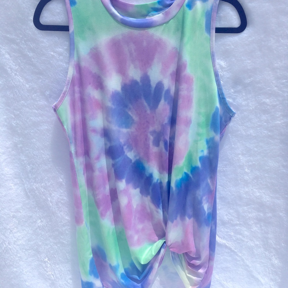 Tie dye pattern sleeveless long length tank small